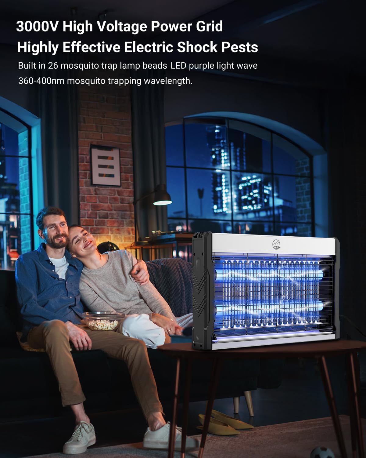 Electric Bug Zapper, 3000V High-Voltage Indoor Fly Killer, Powerful Electric Mosquito Zapper for Fly, Mosquito, Fruit, Moth, Gnat, Trap with Removable Washable Tray for Home Patio Backyard-VerdiqueGarden