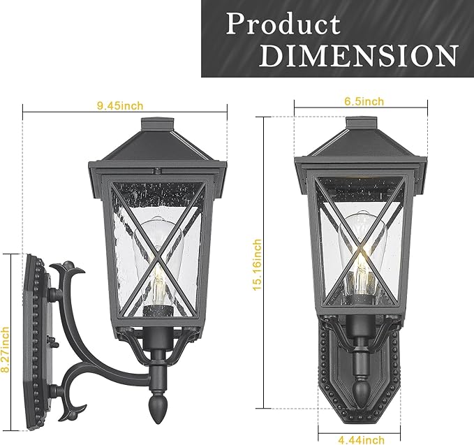 Darkaway Outdoor Wall Light Fixture,Outside Porch Lights Wall Mounted Seeded Glass Exterior Waterproof Lantern Modern E26 Socket Wall Sconce Lighting for Front Door Yard Patio-VerdiqueGarden