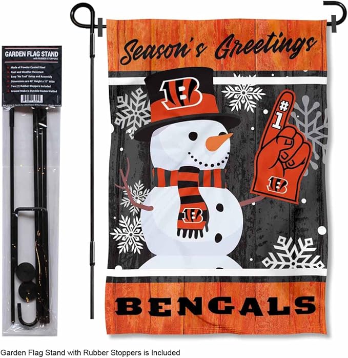 Cincinnati Bengals Holiday Snowman Garden Flag and Flagpole Mount-VerdiqueGarden