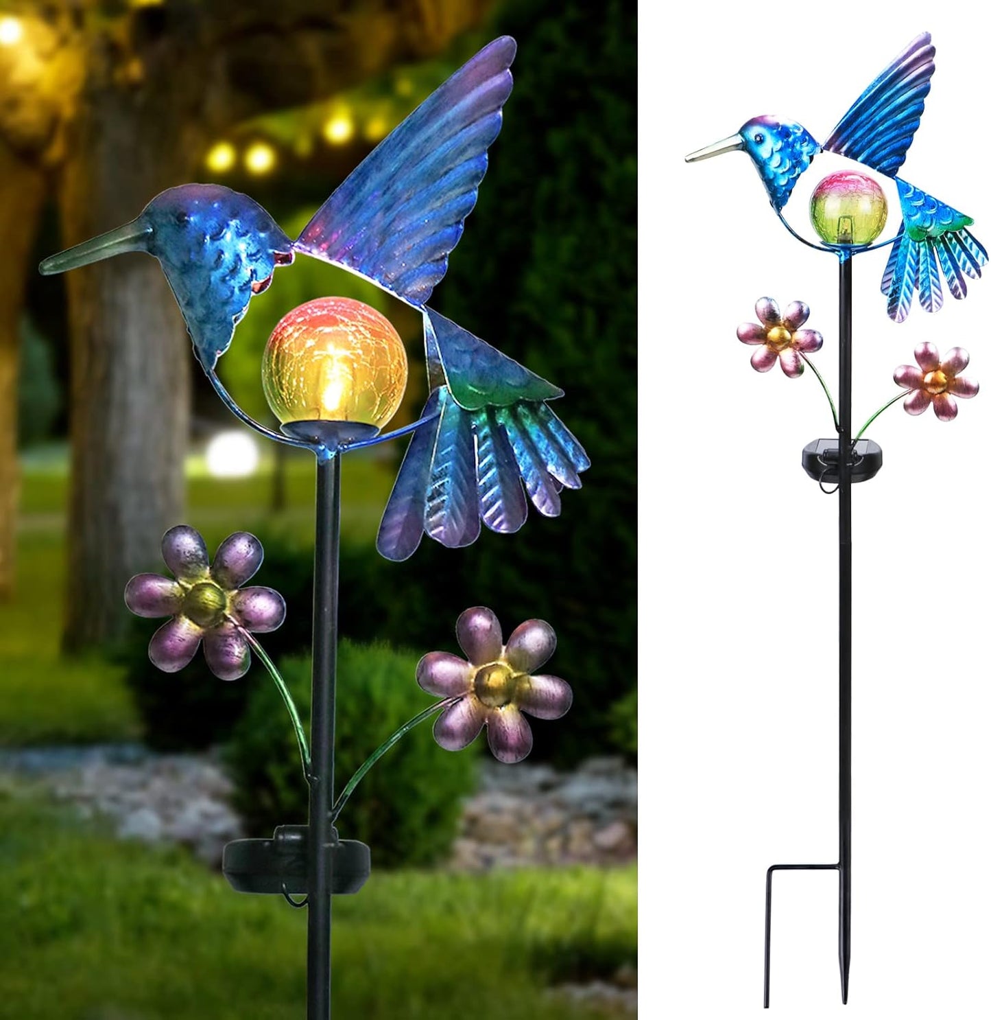 Afirst Solar Garden Stake Lights - Outdoor Waterproof Decorative Solar Hummingbird LED Warm Crackled Glass Globe Lights for Walkway, Pathway, Yard, Lawn-VerdiqueGarden