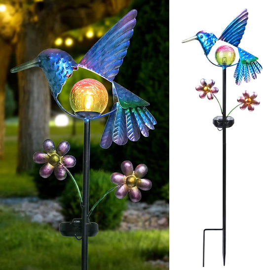 Afirst Solar Garden Stake Lights - Outdoor Waterproof Decorative Solar Hummingbird LED Warm Crackled Glass Globe Lights for Walkway, Pathway, Yard, Lawn-VerdiqueGarden