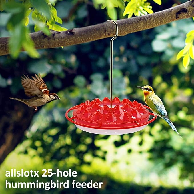 Hummingbird Feeders for Outdoors Hanging (2 Pack), 25 Feeding Ports 10 oz Plastic Hummingbird Feeder, Bee-Proof Leak-Proof No Drip, Easy to Clean with Cleaning Brushes-VerdiqueGarden