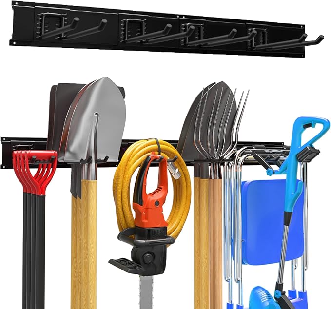 Garage Garden Tool Organizer Wall Mount, Heavy Duty Garage Tool Storage Rack 32 Inches, Max Load 220lb - Shovel, Rake, Folding Chair, Weed Eater Storage-VerdiqueGarden