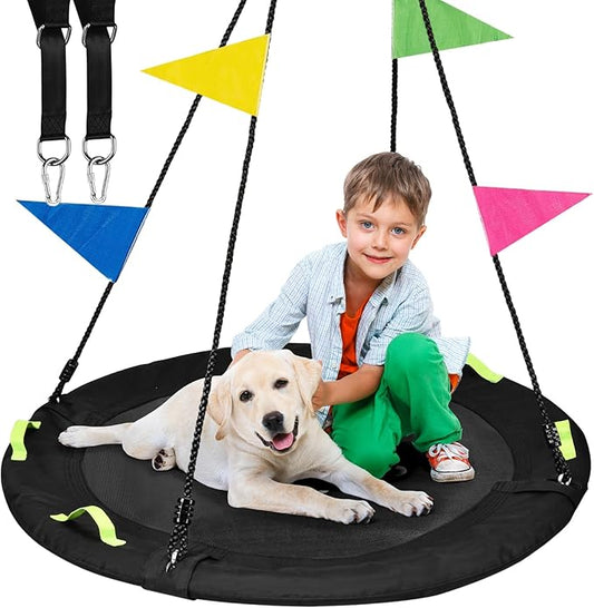 Tree Swing, Saucer Flying Swing 40 Inch for Kids, 900lbs Weight Capacity, with Adjustable Hanging Straps, Swing Sets for Backyard, for Indoor and Outdoor Playground, Black-VerdiqueGarden