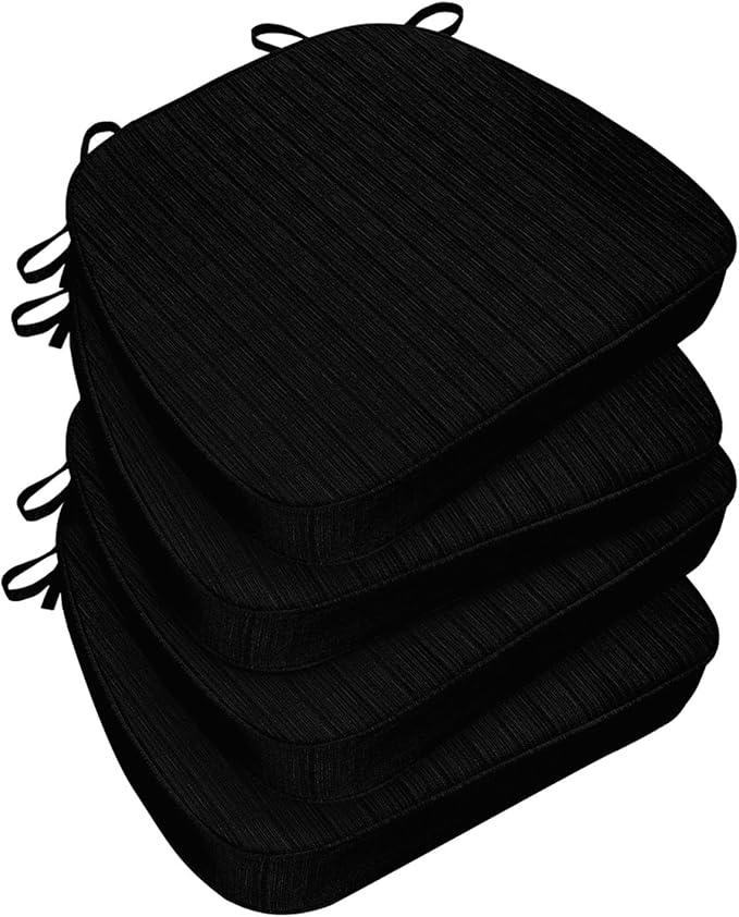 Chair Cushions for Dining Chairs, Indoor Chair Cushions with Ties，Waterproof Chair Pads Set of 4, Black, 17x16x2.5 Inch-VerdiqueGarden