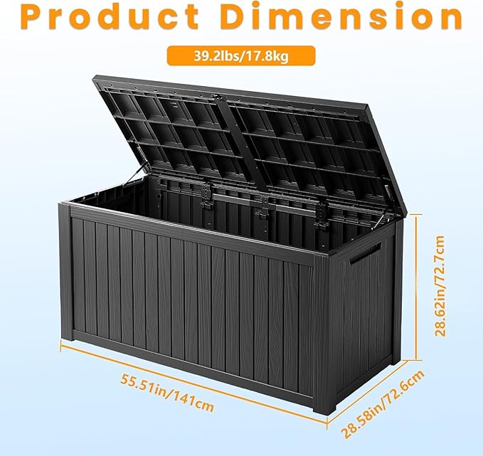 200 Gallon Outdoor Storage Box Waterproof Lockable Resin Deck Box Large, Patio Storage Bin for Pool Accessories Cushion Furniture, Garden Tools, UV-Resistant Outside Delivery Black-VerdiqueGarden