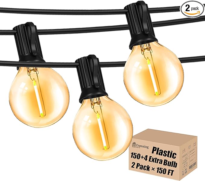 Outdoor String Lights 300FT Waterproof Globe String Lights with 150+4 Shatterproof G40 LED Bulbs,Dimmable Connectable Patio Lights String for Hanging Bistro Backyard Gazebo,2-Pack x 150 FT-VerdiqueGarden