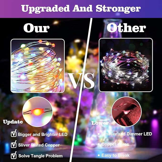 Homemory 4 Pack 20 Ft 60 LED Multicolor Fairy Lights Battery Operated Christmas Lights with Remote, Waterproof 8 Modes Firefly Twinkle String Lights for Party Bedroom Wedding Decorations-VerdiqueGarden