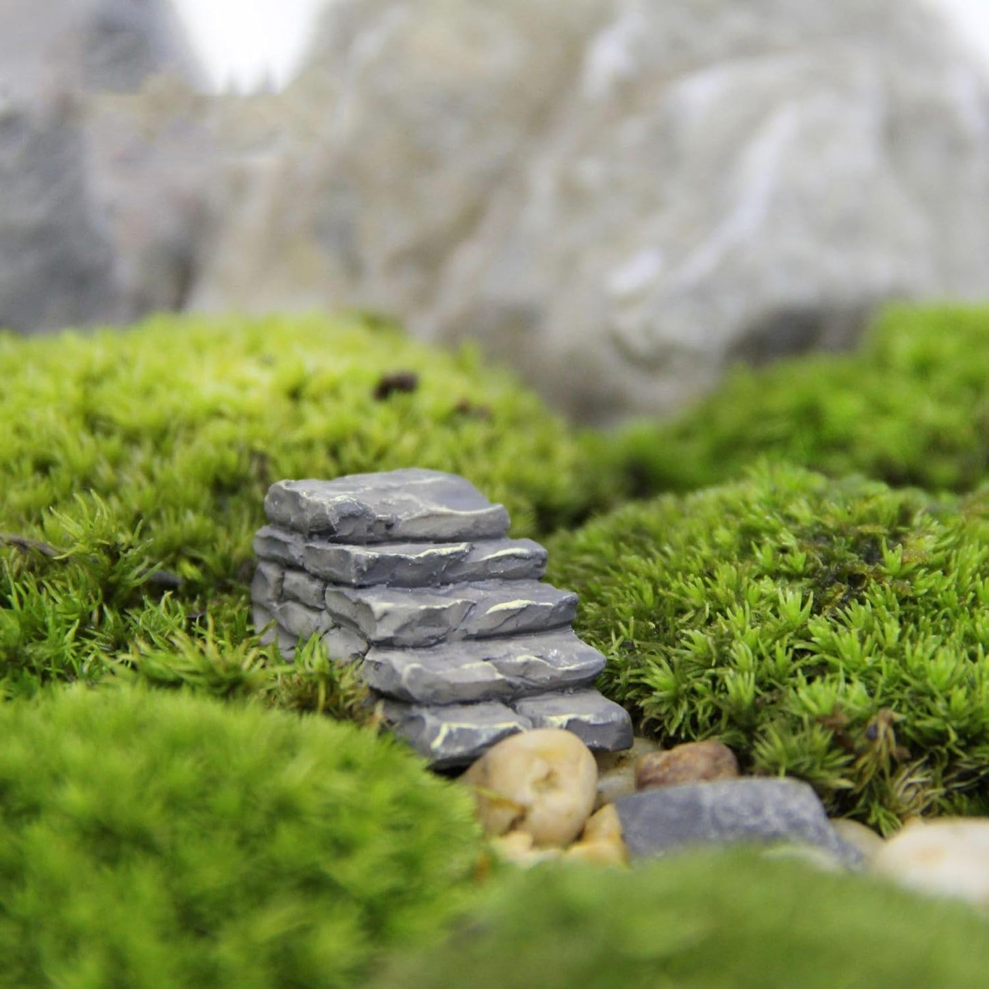 1Pc Gray Outdoor Miniature Resin Bridge Stair Stone Straight Bridge Stairs Stone Steps Garden Fairy Ornament Flower Pot Plant Micro Landscaping Decor Bonsai Craft Straight Stairs Statues Décor-VerdiqueGarden