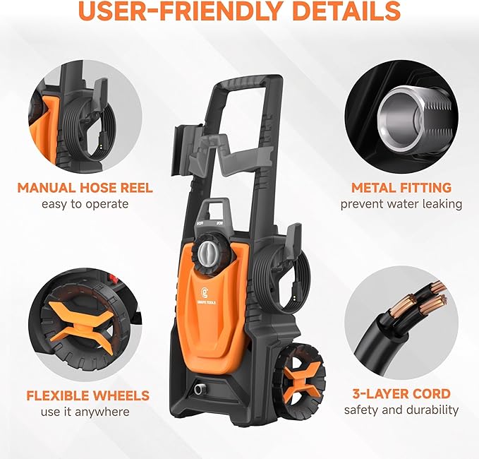 Giraffe Tools Electric Pressure Washer, 2400 PSI 2.3 GPM with 4 Quick-Connect Nozzles, 20FT Hose & Foam Cannon, Powerful Washer for Cars/Road/Driveways/Fences-VerdiqueGarden