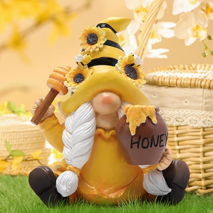 Hodao Bumble Bee Spring Gnome Decorations Honey Bee Gnomes Ornaments World Bee Day Decorations Gifts Summer Gnomes Figurines Honey Bee for Garden Decor Bee Birthday Gifts for Mom, Women, Grandma-VerdiqueGarden