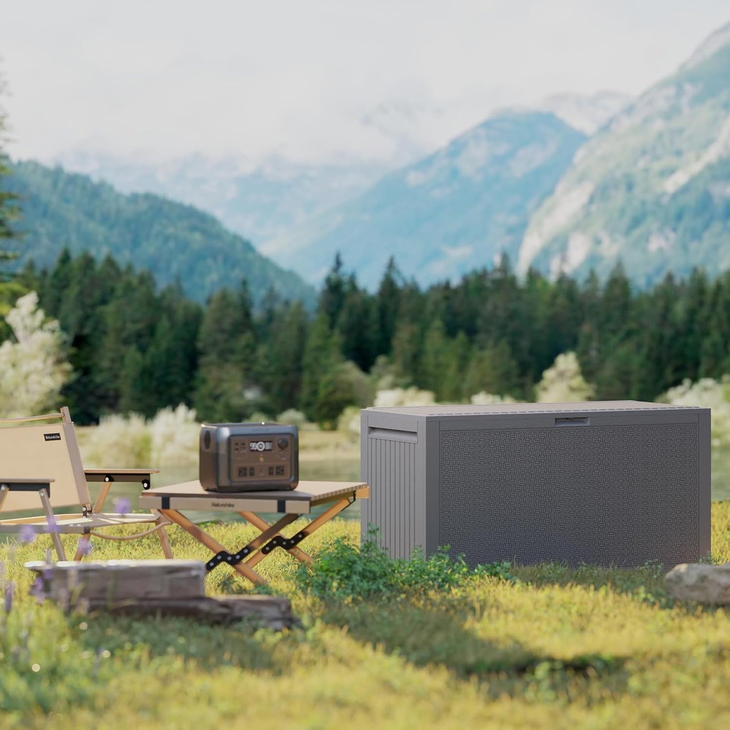 90 Gallon Outdoor Storage Box, Lockable Package Outside Storage Box Waterproof, Patio Cushions Deck Storage Boxes, Rattan Plastic Garden Hose Containers Resin Pool Storage Bins with lids, Grey-VerdiqueGarden