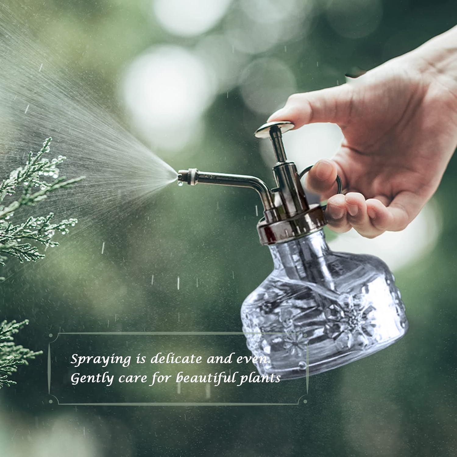 XXXFLOWER Glass Plant Mister Spray Indoor Plant Spritzer Succulent Watering Bottle with Bronze Pump 6 Inches for Home Decor Vintage (Grey)-VerdiqueGarden