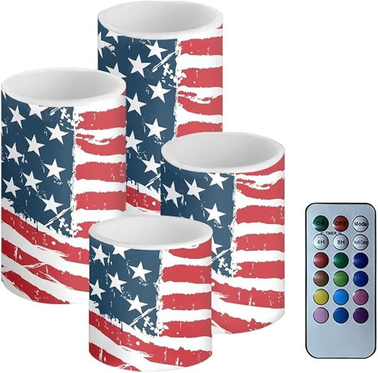 Flameless Electric Candles Decoration Lamp with Remote Timer Control Long Lasting for Fourth of July Party Decoration Home Indoor Outdoor Decor Pack of 4, American Flag Fashion-VerdiqueGarden