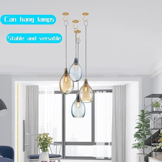 Ceiling Hooks for Hanging Plants-Metal Heavy Duty Wall Mounted Hangers for Hanging Bird Feeders, Planters, Wind Chimes, Include Professional Drywall Anchors (3-Pack) (Gold)-VerdiqueGarden