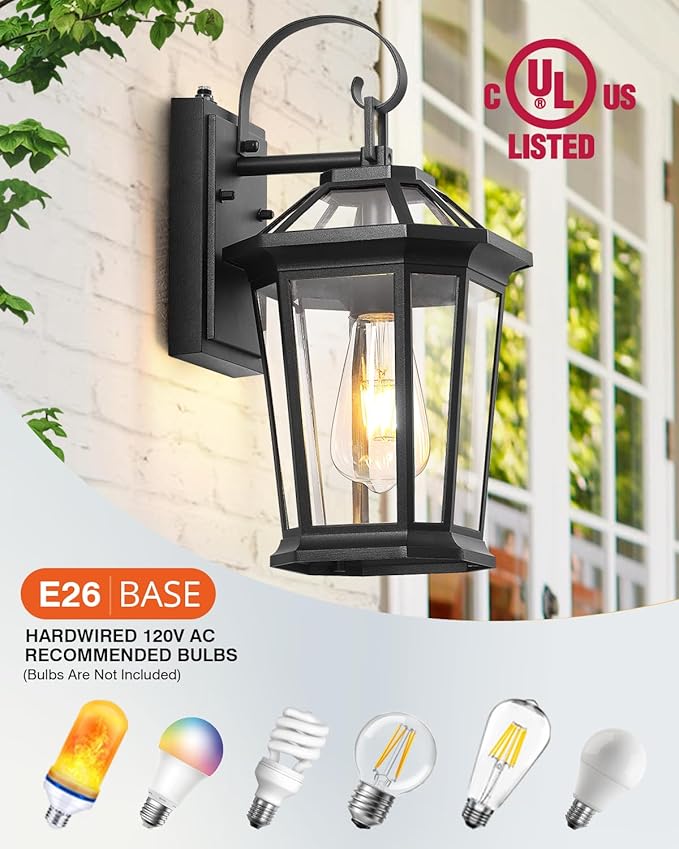 VIANIS Dusk to Dawn Exterior Light Fixture, Waterproof Outdoor Wall Sconce Porch Light for House, 100% Anti-Rust Aluminum Outside House Lights, Farmhouse Coach Lantern for Porch, Garage, Front Door-VerdiqueGarden