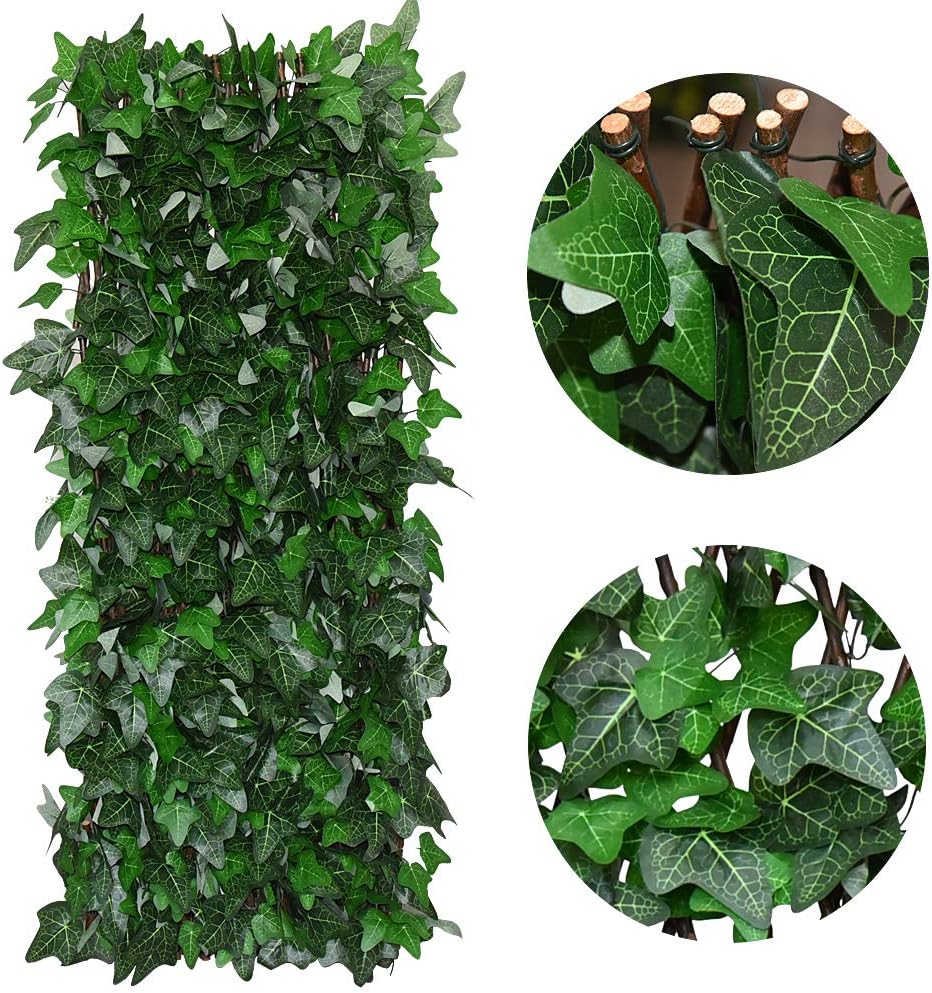 Expandable Fence Privacy Screen for Balcony Patio Outdoor,Decorative Faux Ivy Fencing Panel,Artificial Hedges (Single Sided Leaves) (2, Green-Ivy)-VerdiqueGarden