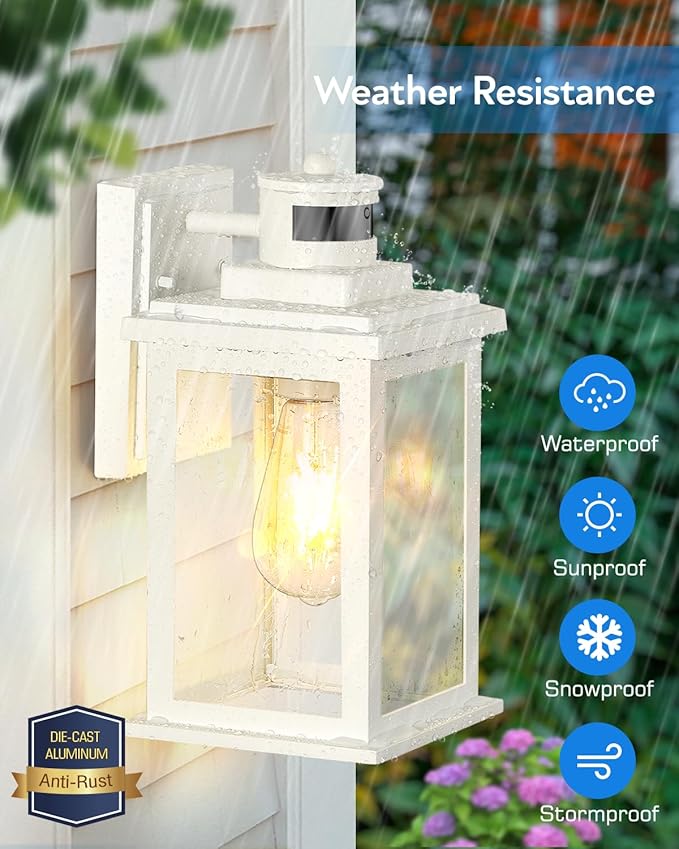 VIANIS Motion Sensor Porch Lights, Outdoor Wall Lights Wall Mount, White Dusk to Dawn Outdoor Sconce Lights, Waterproof Exterior Light Fixture for House, Garden, Patio, Entryway,Hardwired, Non-Solar-VerdiqueGarden