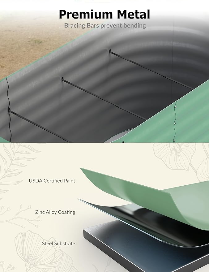 10x4x1.5ft Raised Garden Bed,Galvanized Raised Planter Boxes Outdoor with Easy Assembly, Large Garden Bed for Vegetables, Fruits, Flower,Raised Garden Bed,Green-VerdiqueGarden