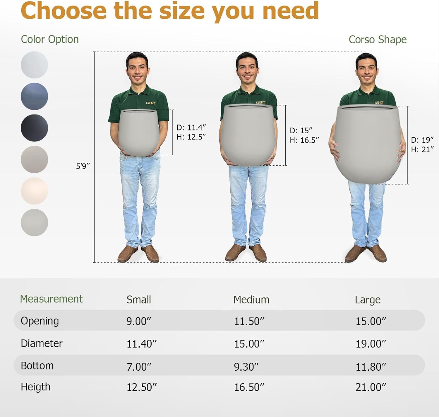 12.5" H x 11.4" D Corso Fiberstone Round Tapered Planter with Drainage Hole, Smooth Finishes, Weather Resistant for Indoor and Outdoor Use (Light French Gray, 9" Pot Opening)-VerdiqueGarden