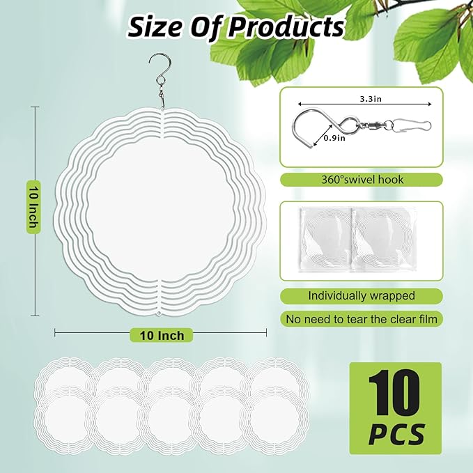 10 Pack Sublimation Wind Spinner Blanks 10 Inch,3D Wind Spinners Sublimation Blanks Products Bulk Aluminum Metal Sublimation Blank Wind Spinner for DIY Gift Indoor Outdoor Decoration-VerdiqueGarden