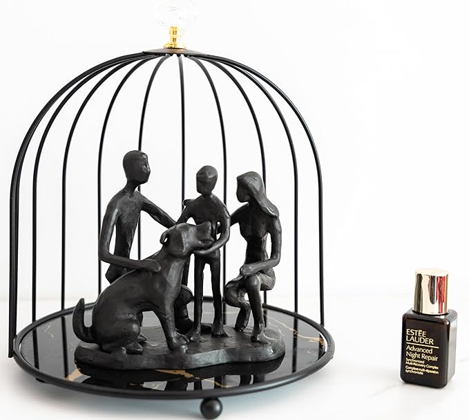 Family and Dog Statues, Cast Iron Family of 3 Figurine, Gift for Dog Lovers,Dog Memorial Gift, Black-VerdiqueGarden