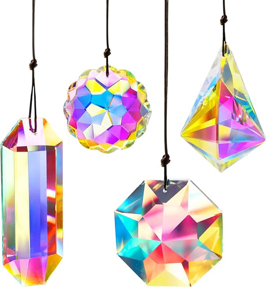 4PCS Colorful Crystal Prism Suncatcher Hanging Crystal Ornament for Window Sun Catchers Feng Shui Decor for Indoor Outdoor Home Garden Decoration-VerdiqueGarden