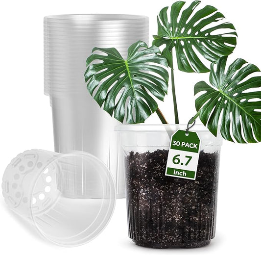 1 Gallon Reinforced Clear Nursery Pots with Drainage Hole, 30 Packs, 6.7 Inch Transparent Pots for Seedlings, Indoor/Outdoor Plants, Veggies, Flowers, and Professional Nursery Use-VerdiqueGarden