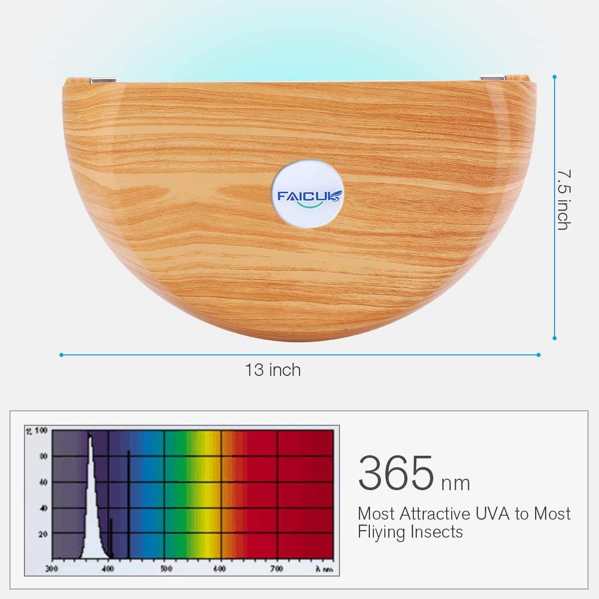 Faicuk WS108 Wall Sconce Fly Light Trap for Capturing Flies, Moths, Gnats, Mosquitos and Other Flying Insects - 13"x7.5"x5.5"(Wood Grain)-VerdiqueGarden