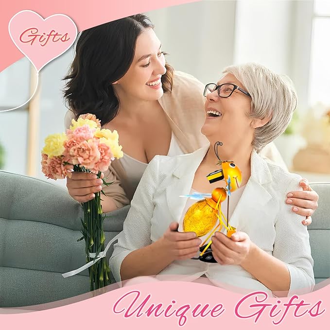 Solar Garden Statue Bee Decor,Outdoor Decorative Tabletop Lanterns,Outdoor Bee Figurines Decorations for Patio Yard Lawn Ornaments,Birthday Gifts for Mom Women Grandma-VerdiqueGarden