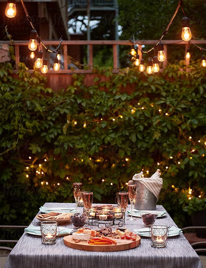 Svater Outdoor String Lights 150FT, E26 Socket, 48pcs S14 Shatterpoof Bulbs, 1 Watt Dimmable 2700K Warm White, IP65 Waterproof Commercial Grade Patio Lights（3 Pack X 50FT）-VerdiqueGarden