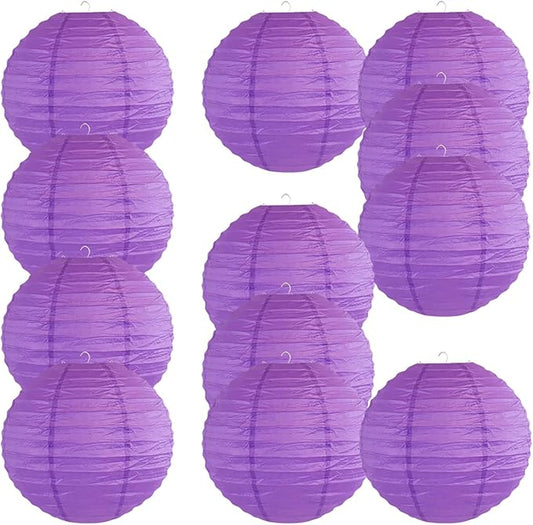Chinese Style Paper Lanterns, Set of 12, Suitable for Party Decoration (Purple, 12in)-VerdiqueGarden