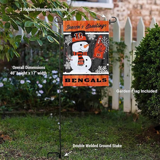 Cincinnati Bengals Holiday Snowman Garden Flag and Flagpole Mount-VerdiqueGarden