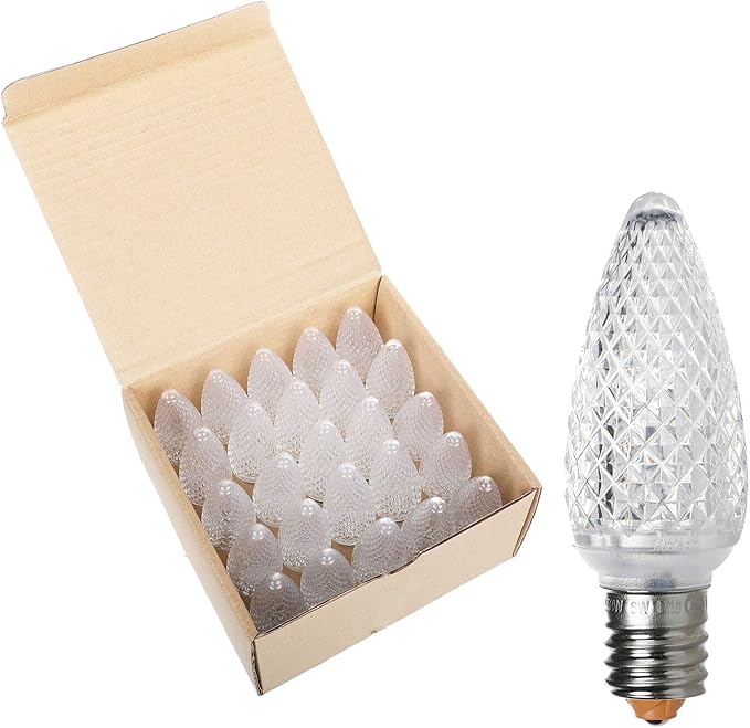 UL IP65 Set of 25 E17 C9 Sun Warm White Led Christmas Lights Replacement Bulbs, Waterproof Dimmable Colored Bulb for Christmas Decoration, Commercial Grade C9 LED Lights(Sun Warm White)-VerdiqueGarden