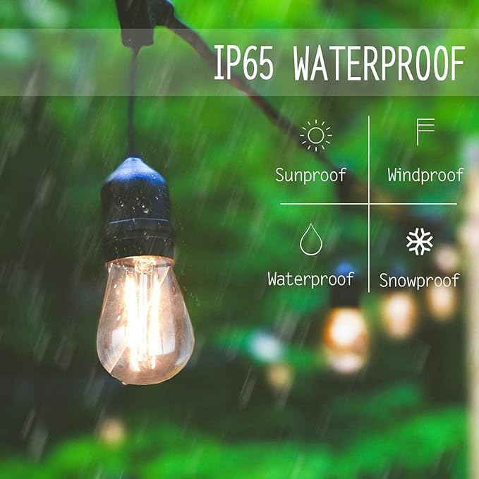 Svater 192 FT Outdoor String Lights 2W, Patio Light for Outside with 64 Antique S14 Plastic LED Bulbs, IP65 Waterproof Hanging Cafe Market Lighting, ETL-Listed Dimmable Warm White (48 FT x 4)-VerdiqueGarden