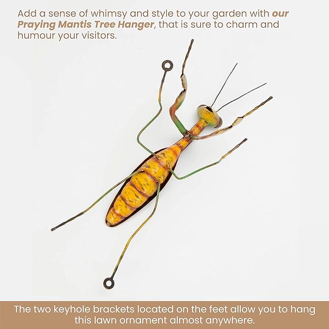 Bits and Pieces - Praying Mantis Tree Hanger - Yard Decorations - Whimsical Tree Sculpture - Outdoor Garden Peeker Tree Hugger Yard Art - 12"x 5"x 3½"-VerdiqueGarden