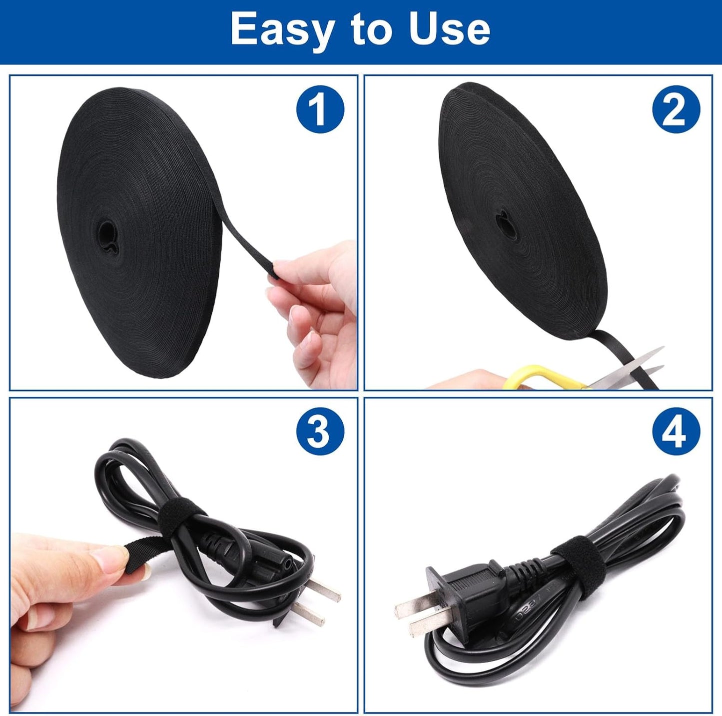 Plant Ties 131ft Feet, Plant Tape Reusable Nylon Hook and Loop Tape, Garden Strap for Climbing Plants Supports, Tree Ties for Flower Vine Tomato Branches, Cable Wire (Black)-VerdiqueGarden