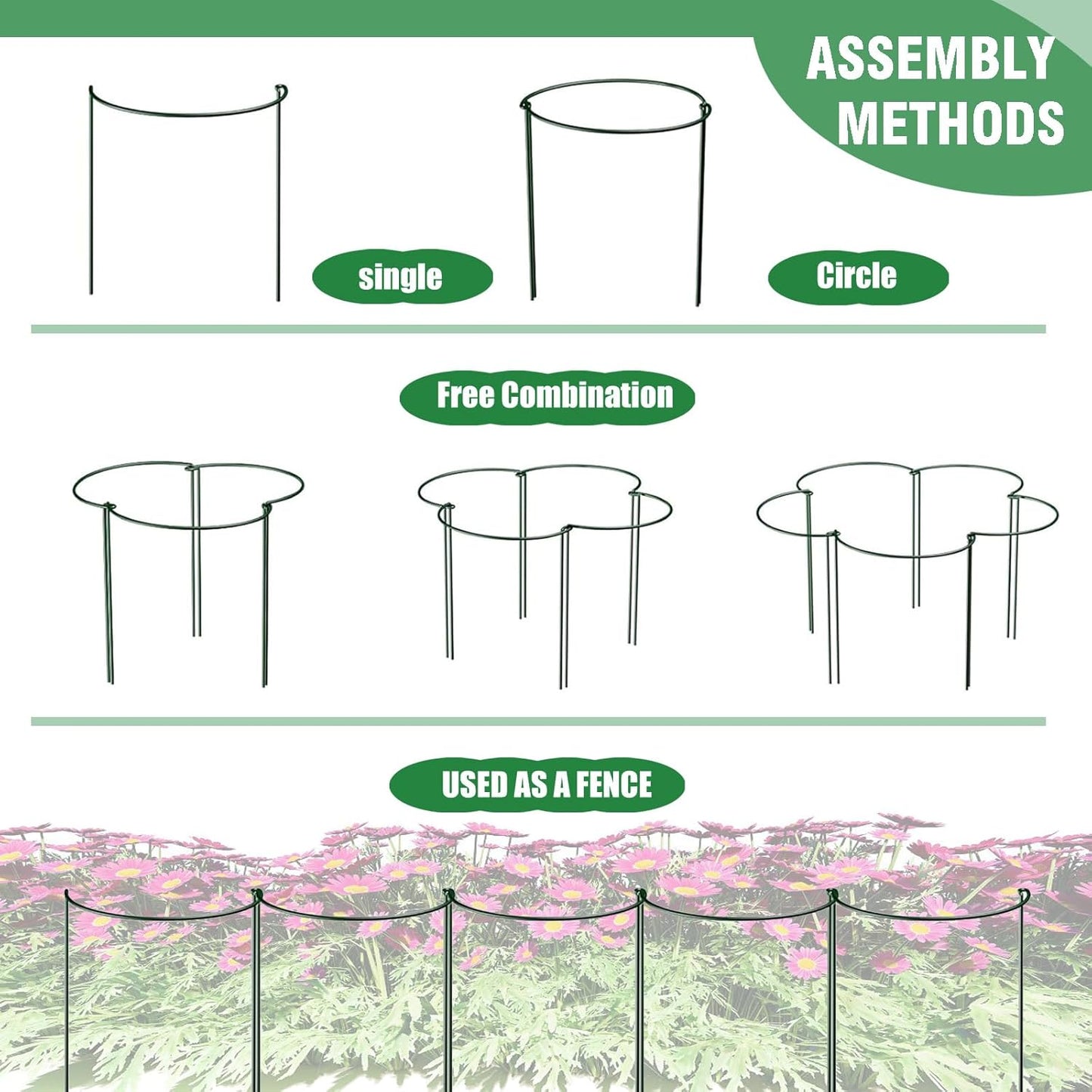 12 Pack Tall Snake Plant Support Stakes, 10" W x 24" H Half Round Peony Cages and Supports for Indoor and Outdoor Plants, Plant Cage Ring Support for Flower,Hydrangea, Peony, Tomato, Rose Bush-VerdiqueGarden