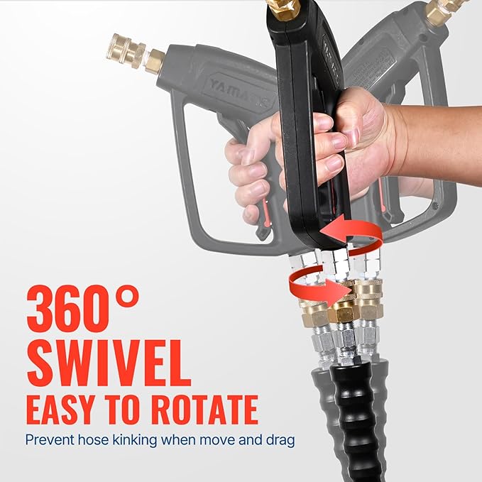 YAMATIC Short Pressure Washer Gun with Stainless Steel Swivel 3/8" Quick Connector, Power Washer Handle with Easy Pull Trigger Replacement for Ryobi, Simpson, Craftsman, DeWalt, 4000 PSI-VerdiqueGarden
