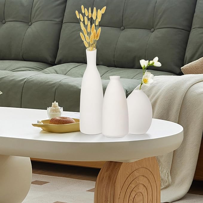 Ceramic Vase Set of 3, Small Flower Vase for Home Decor, Decorative Vases for Pampas Grass & Dried Flowers, Living Room, Bedroom, Bathroom, Shelf Centerpiece Table Decorations-VerdiqueGarden