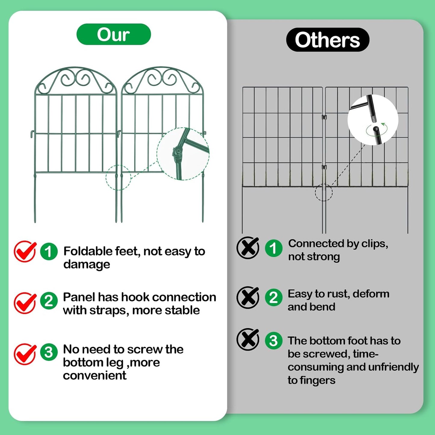 ADAVIN 24Panels Collapsible Garden Fence Animal Barrier, 26 Ft(L) x 24 in(H) Green Rustproof Metal Wire Panel Border for Dogs Rabbits, Flower Edging for Landscape Patio Yard Outdoor Decor, Arched-VerdiqueGarden