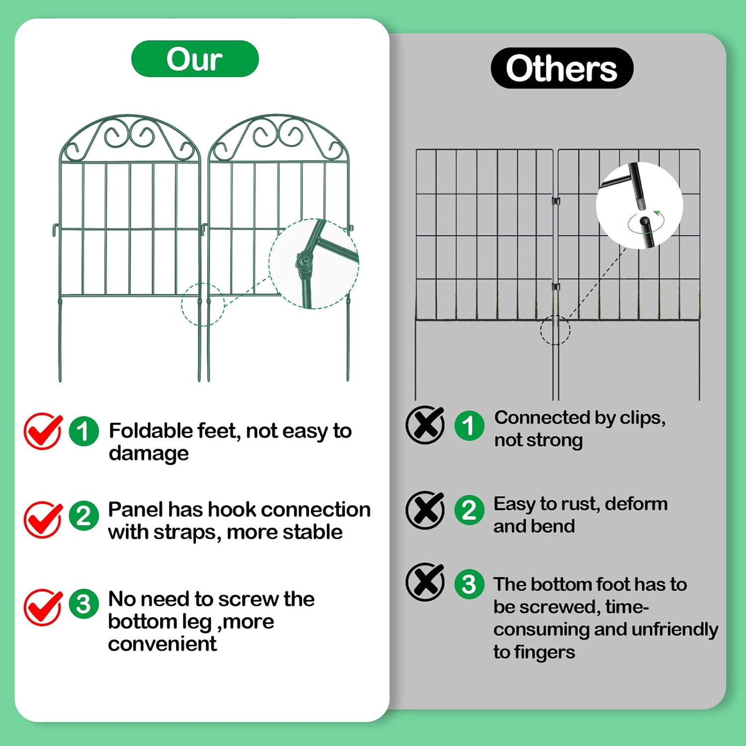 ADAVIN 24Panels Collapsible Garden Fence Animal Barrier, 26 Ft(L) x 24 in(H) Green Rustproof Metal Wire Panel Border for Dogs Rabbits, Flower Edging for Landscape Patio Yard Outdoor Decor, Arched-VerdiqueGarden
