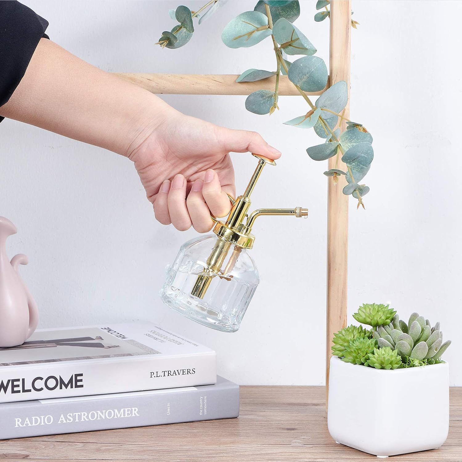 Glass Plant Mister Spray Bottle, Succulent Watering Bottle with Golden Top Pump, Vintage Plant Spritzer, Decorative Water Sprayer Small Watering Can for Indoor Outdoor Houseplant - Clear-VerdiqueGarden