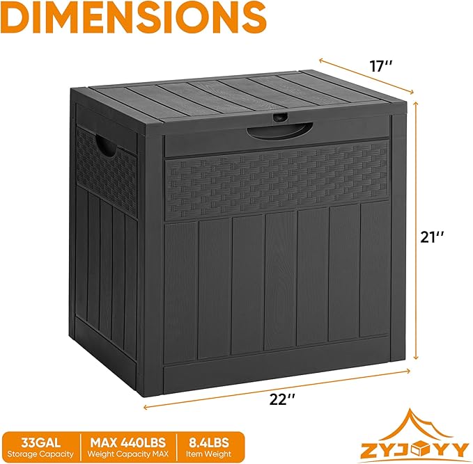 33 Gallon Resin Deck Box, Weatherproof Outdoor Storage Box for Patio, Garden, Pool, and Yard, Lockable Waterproof Bin for Tools, Cushions, and Accessories, Black-VerdiqueGarden