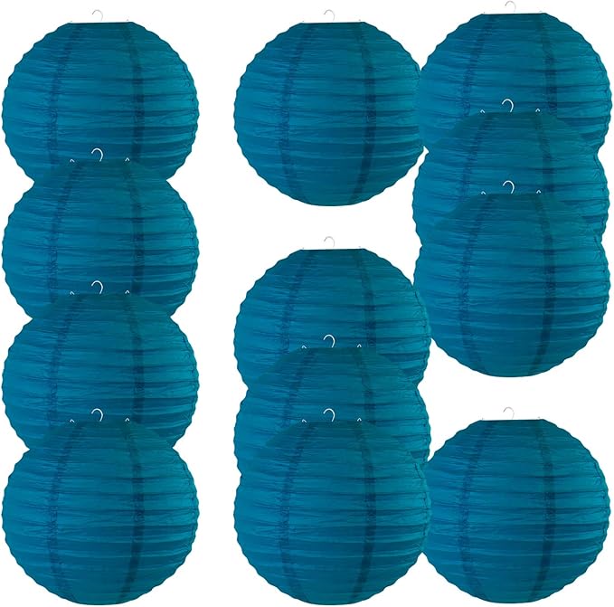 Chinese Style Paper Lanterns, Set of 12, Suitable for Party Decoration (Navy Blue, 12in)-VerdiqueGarden