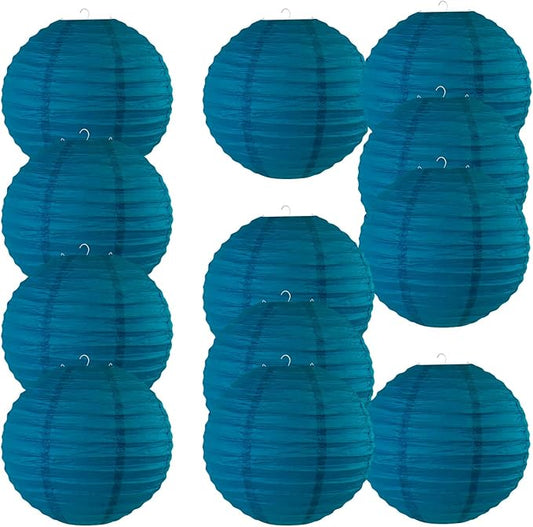 Chinese Style Paper Lanterns, Set of 12, Suitable for Party Decoration (Navy Blue, 12in)-VerdiqueGarden