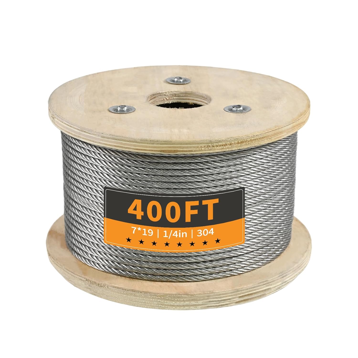1/4" Stainless Steel Cable, 400FT Wire Rope, 7X19 Strands Aircraft Cable, 6400lbs Breaking Strength, for Zipline, Outdoor, Deck Railing, Heavy Duty Applications, Hanging-VerdiqueGarden