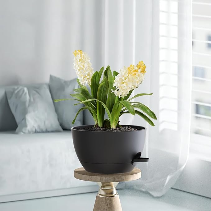 12 Inch Hanging Baskets 2 PC with Chains, Self-Watering Hanging Planters for Indoor Outdoor Plants, Plastic Hanging Flower Pots,Black-VerdiqueGarden