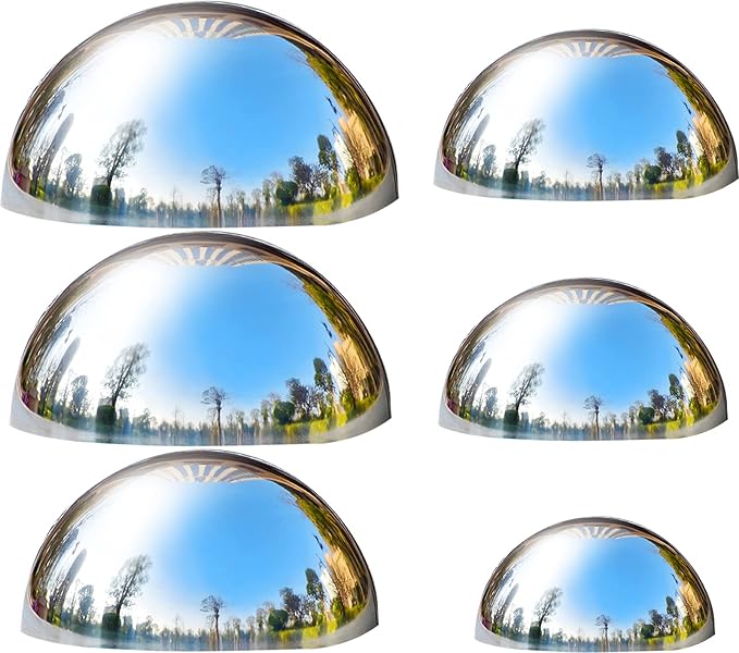 Nerien Gazing Ball, Stainless Steel Garden Mirror Globe, Polished Ornament Sphere, Hollow Floating Reflective Hemisphere, for Home Outdoor Pond Housewarming Swimming Pool Decoration, Sliver, 6Pcs Mix-VerdiqueGarden