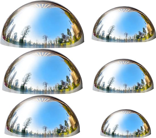 Nerien Gazing Ball, Stainless Steel Garden Mirror Globe, Polished Ornament Sphere, Hollow Floating Reflective Hemisphere, for Home Outdoor Pond Housewarming Swimming Pool Decoration, Sliver, 6Pcs Mix-VerdiqueGarden